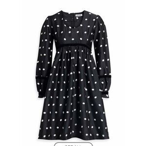 Batsheva Black and White Smocked Sundress with Bishop Sleeves